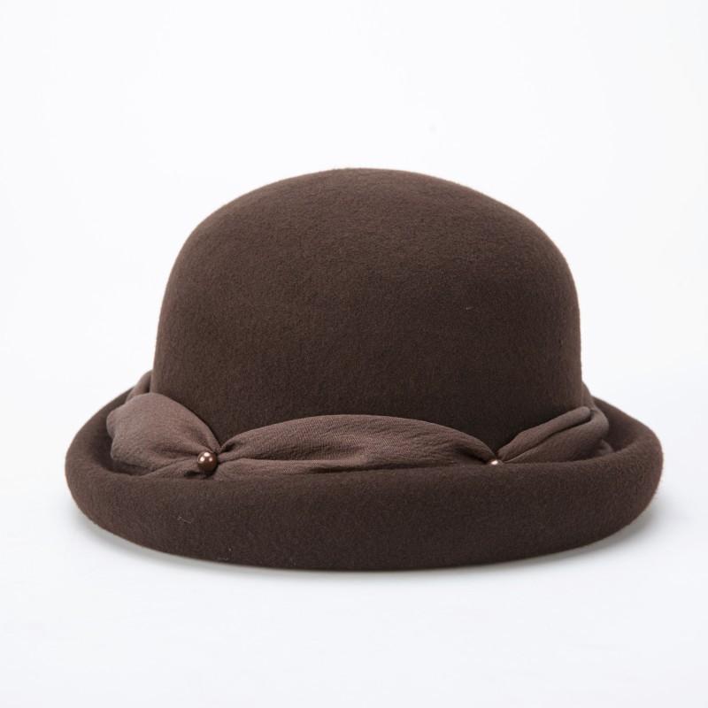 100% Wool Hat Women Fashion Fedoras Hats Lady Elegant British Style Double Flower Dome Cap Painter Cap Dome Edge Wool Hat