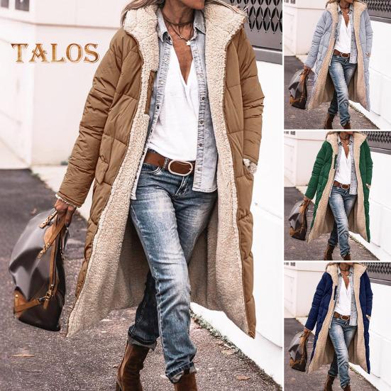 Женское зимнее пальто с капюшоном, на подкладке из плюша, двухсторонняя, удобная верхняя одежда, теплое пальто средней длины с большим карманом и застежкой-молнией