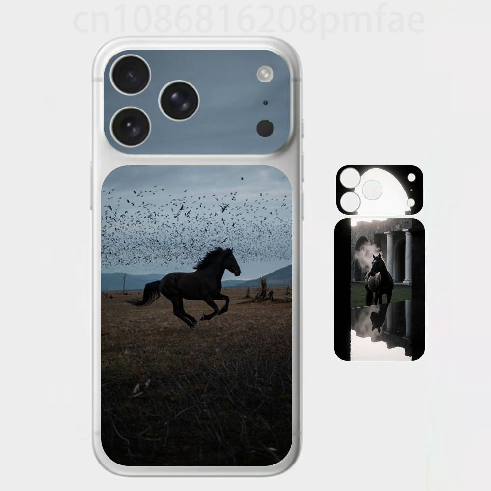 Премиальная защитная наклейка с изображением лошадиного пейзажа для iPhone 17 Pro/Max, Защитная декаль для задней панели и рамки камеры (Не чехол)