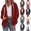 Women's Fashionable Solid Color Long Sleeved Hooded Sweatshirt With Loose Zipper Pocket Jacket
