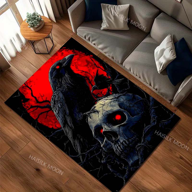 Dark Series Crow Skull Pattern Carpet for Living Room Bedroom Bedside Floor Mat Cloakroom Sofa Area Rugs Halloween Decor