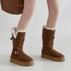 Two-wear Buckle Strap Fluffy Flanged Medium Boots Flat-bottomed Snow Boots Autumn and Winter Fashion Retro Thick-soled Women's Fashion Boots