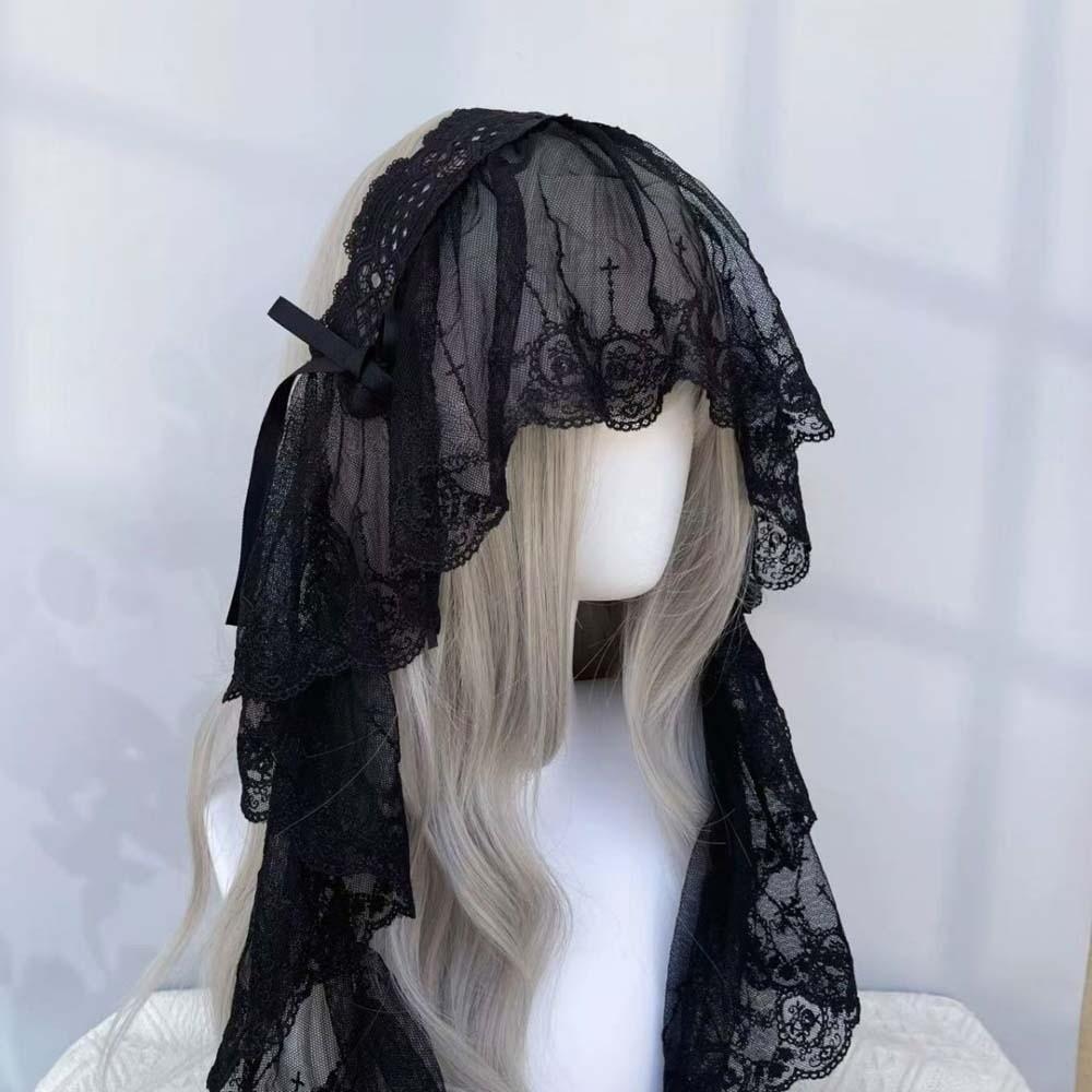 Black / White Lolita Headwear Gothic Style Lolita Girls Headband Lace Bow Hair Band  Cosplay