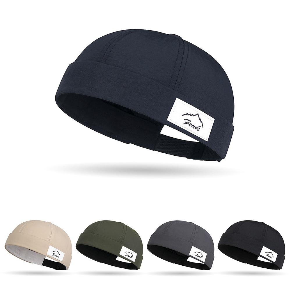 Thin Unisex Harbour Hat INS Fabric Label Trendy Skullcap Rolled Cuff Newsboy Cap for Men