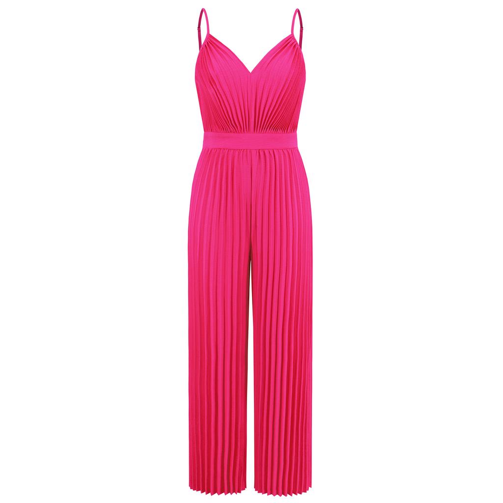 Fashion Women's 2025 V-Neck Suspender Pleated Jumpsuit