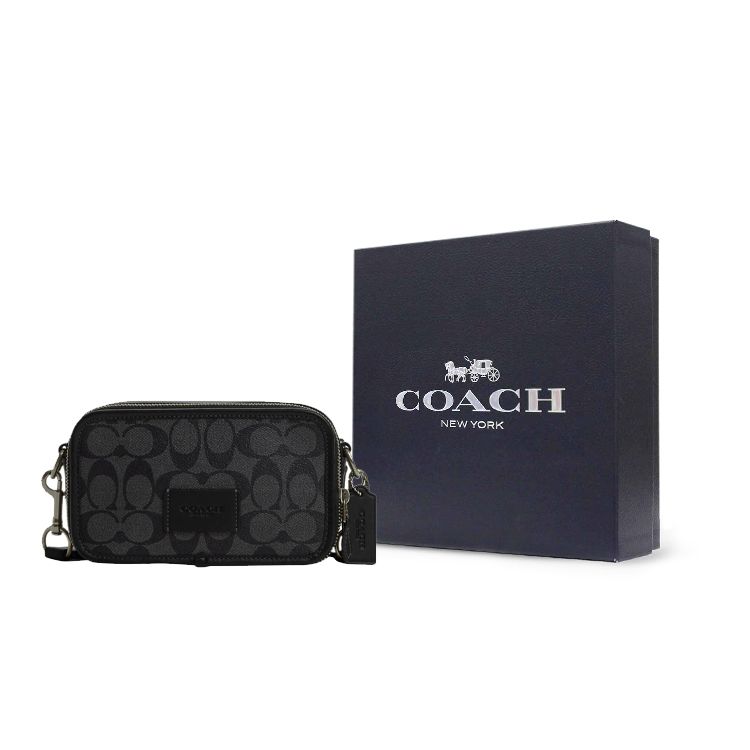 Coach Wyatt 19 Сумка через плечо на молнии из фирменного покрытия с гладкой телячьей кожей Маленькая мужская сумка через плечо Черная CM109-QBMI5