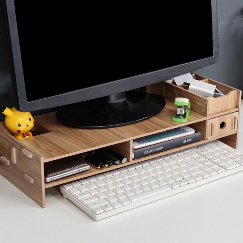 Wooden Monitor Holder Bracket Computer Stand Desktop Storage Shelf Laptop Stand Screen Rack Desk PC Riser Organizer 49*20*11.5cm