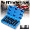 7pc 3/8" Drive Impact Socket Hex Bits Metric Set Long Air Allen Driver Auto