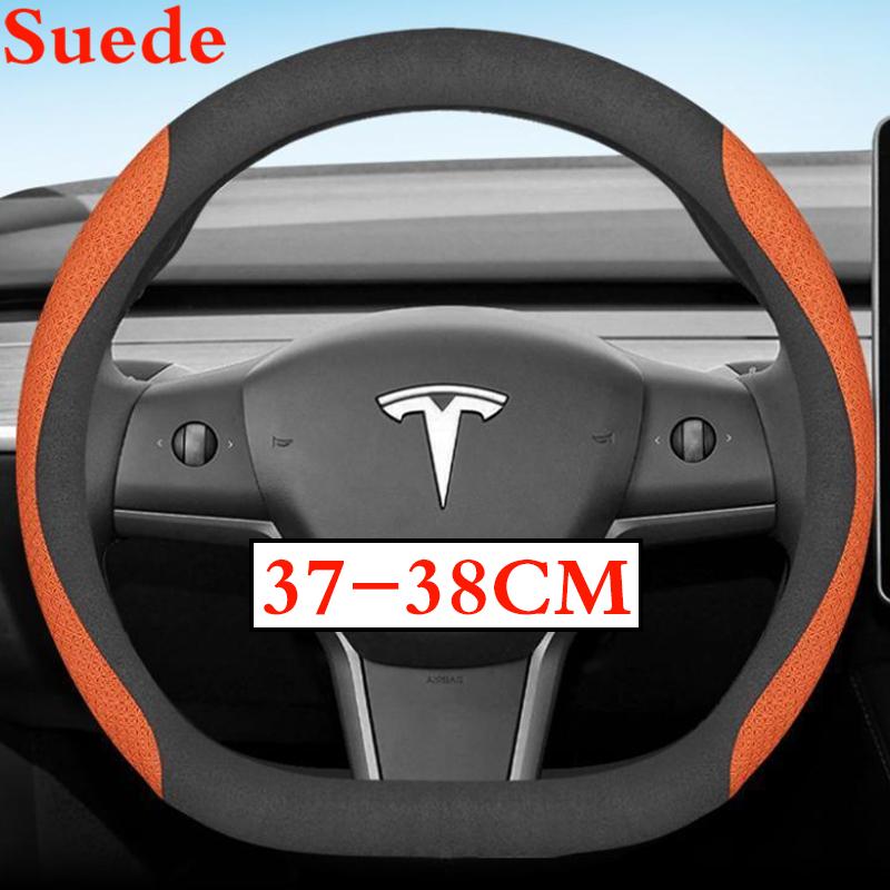 36-38 см Замшевая кожаная накладка на руль автомобиля для Tesla Model 3 Y S X 2024 2025 2026 Аксессуары