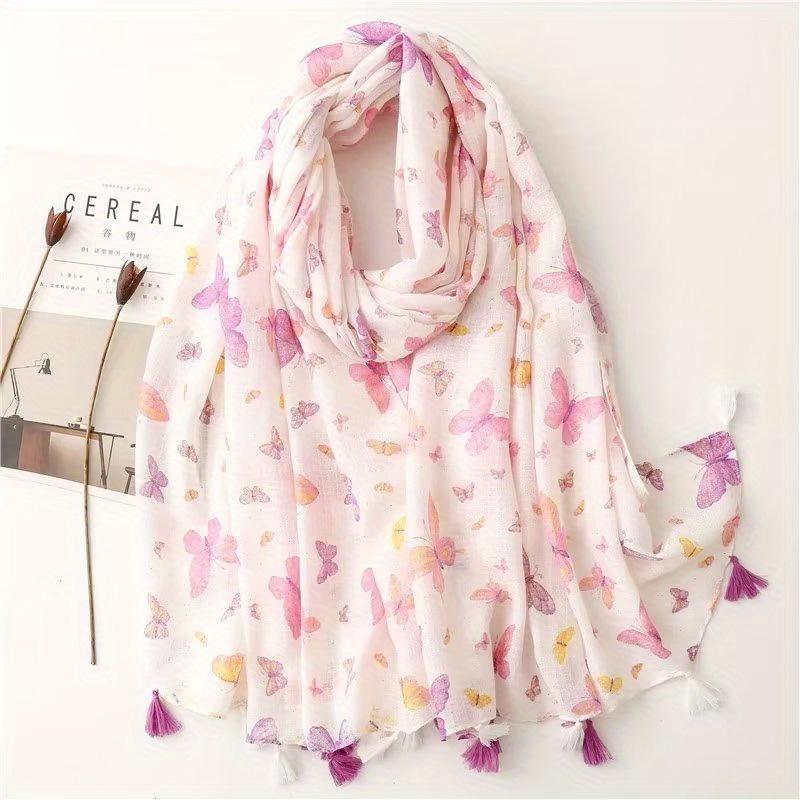 Designer Brand Women Scarf Classical Print Lady Shawls Cotton Feeling Soft Oversize Hijabs Neck Headband Tassel Foulard