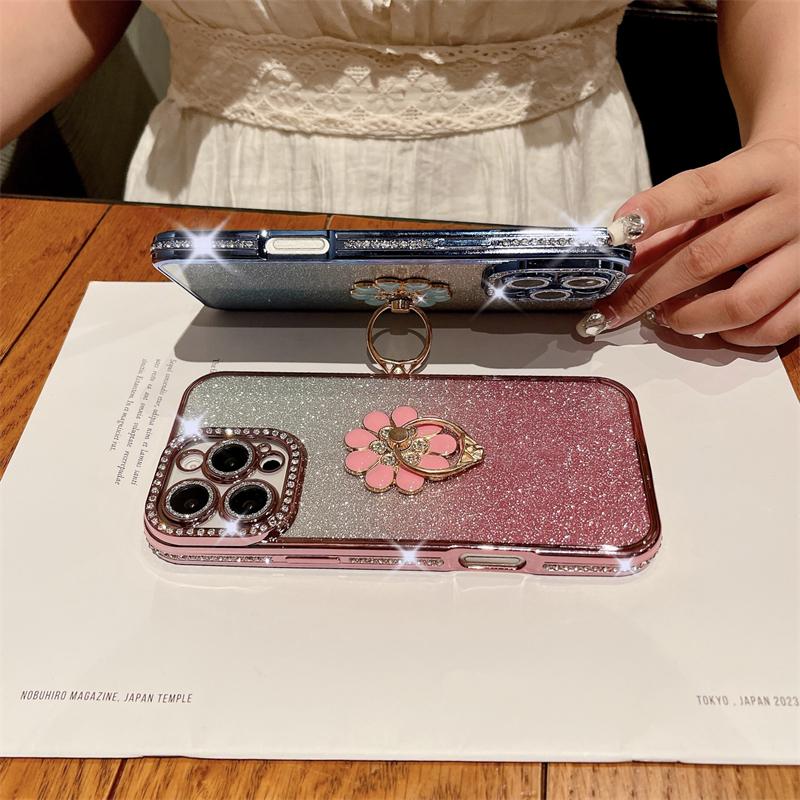 Роскошный чехол для телефона с гальваническим покрытием и бриллиантовой рамкой для iPhone 16 Pro Max для iPhone 11 12 13 14 15 16 Plus с блестящей подставкой-держателем