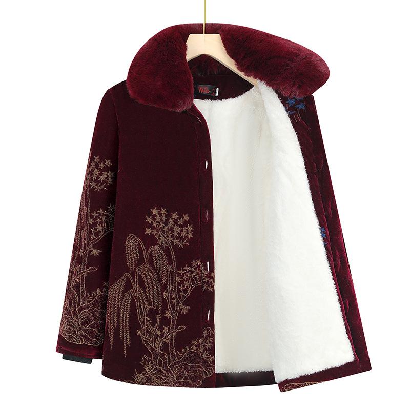 Бабушка зимняя бархатная утолщенная ватная одежда в пожилой матери пальто семидесяти или восьмидесятилетняя жена теплая ватная куртка