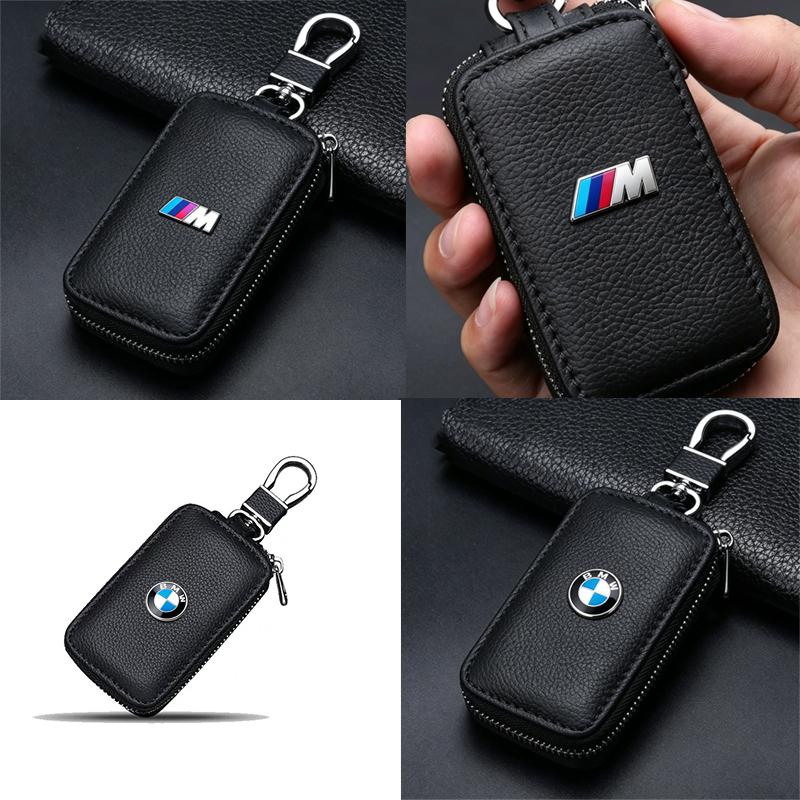 sticker Metal Logo Leather Key Case Secure Waist Hanging Car Key Storage For BMW Performance F30 F20 F10 F40 E92 E91 G20 G30 G06