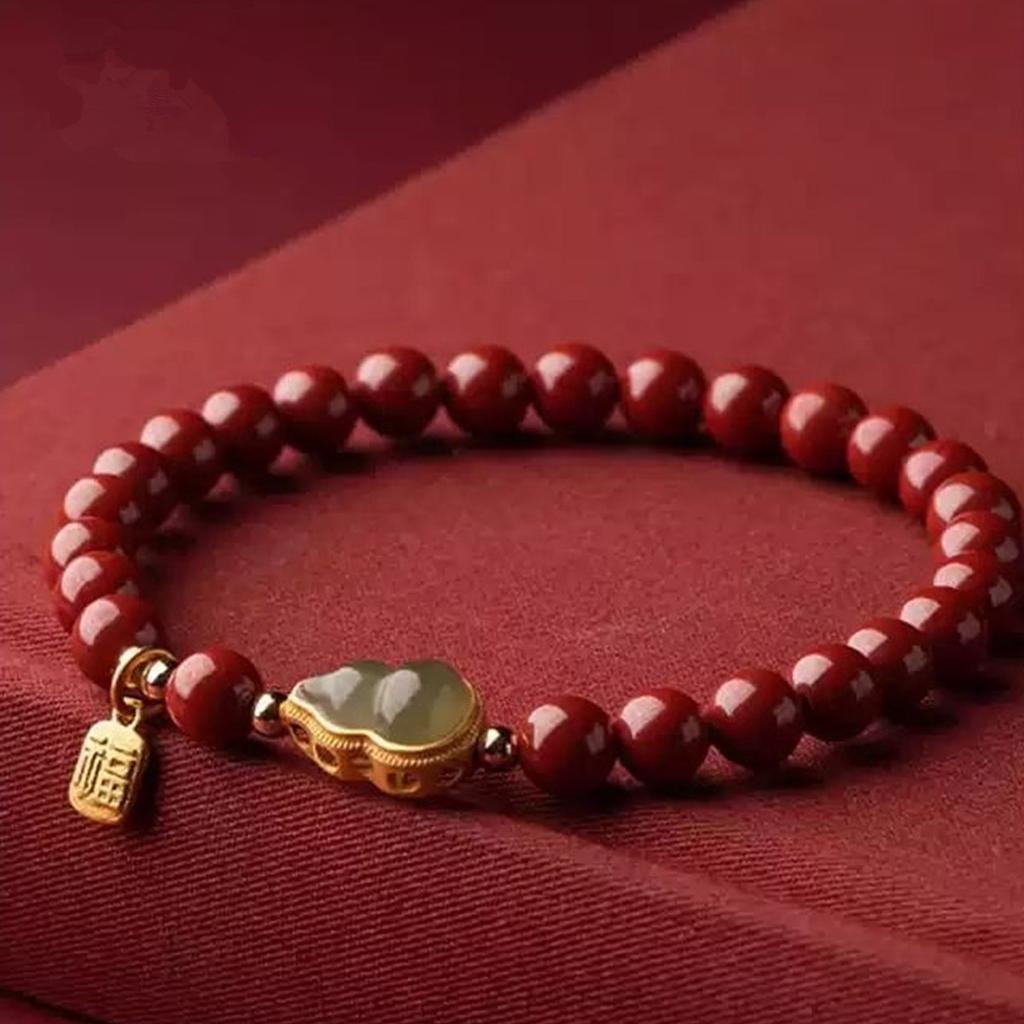 Chinese Cinnabar Peace Gourd Jade Bracelet Ladies Girl Delicate Elegant Lucky Red Bracelets Fashion Jewelry Accessories