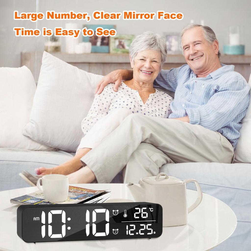 ALANAS Цифровой будильник с функцией повтора сигнала, диммером и регулировкой громкости, USB-портом для зарядки, розеткой, часы для спальни/гостиной