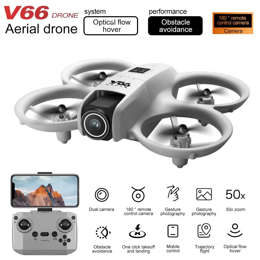 Новый мини-дрон V66 с двойной камерой 4K HD, безголовым режимом, обходом препятствий, FPV-дрон, складной квадрокоптер с дистанционным управлением и поворотом на 360°, детская игрушка в подарок