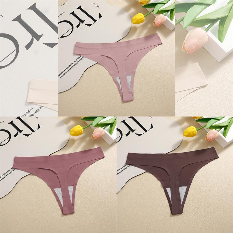 FINETOO 3шт бесшовные женские стринги сексуальные женские трусики шелковое атласное нижнее белье стринги с низкой талией невидимые трусы T-Back Hot