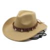 Western Cowboy Hat Retro Jazz Hat Woolen Top Hat Cowboy Felt Hat Ethnic Cowboy Hat With Windbreak Rope