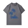 Men's 100% Cotton Crew Neck Short Sleeve T-Shirt, Casual Tropical Palm Tree Crescent Moon Sea Print Lightweight Breathable Summer Daily Tee for Men