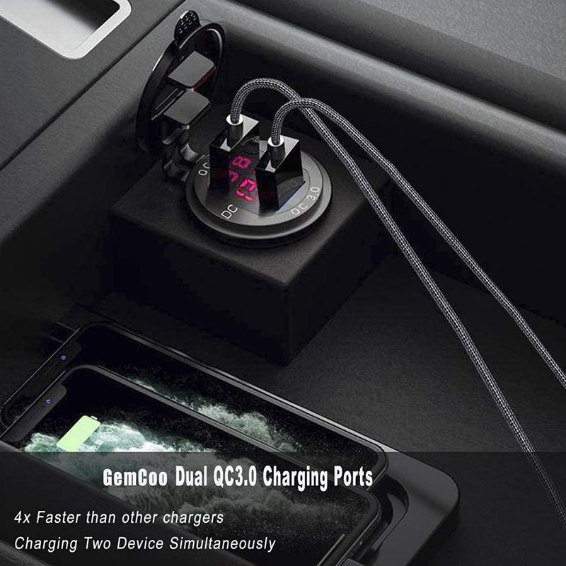 12 В/24 В, двойная USB-розетка QC3.0, автомобильное зарядное устройство, USB-разъем для прикуривателя, водонепроницаемая со светодиодным вольтметром, переключатель включения/выключения, адаптер для быстрой зарядки, автомобильные аксессуары