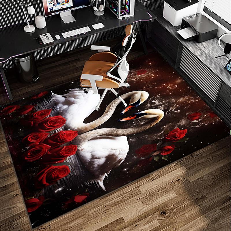 Swan And Lotus Fantasy Office Rug Chair Mat, Entryway Carpet, Suitable for Front Door, Bedroom, Living Room, Desk, Holiday Gift