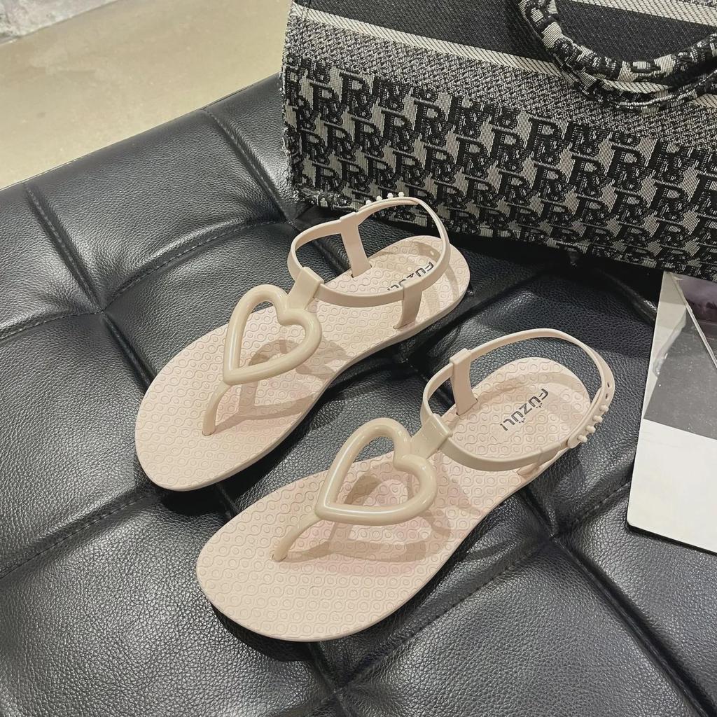 Женские летние сандалии на плоской подошве в форме сердца - повседневные пляжные шлепанцы в стиле феи