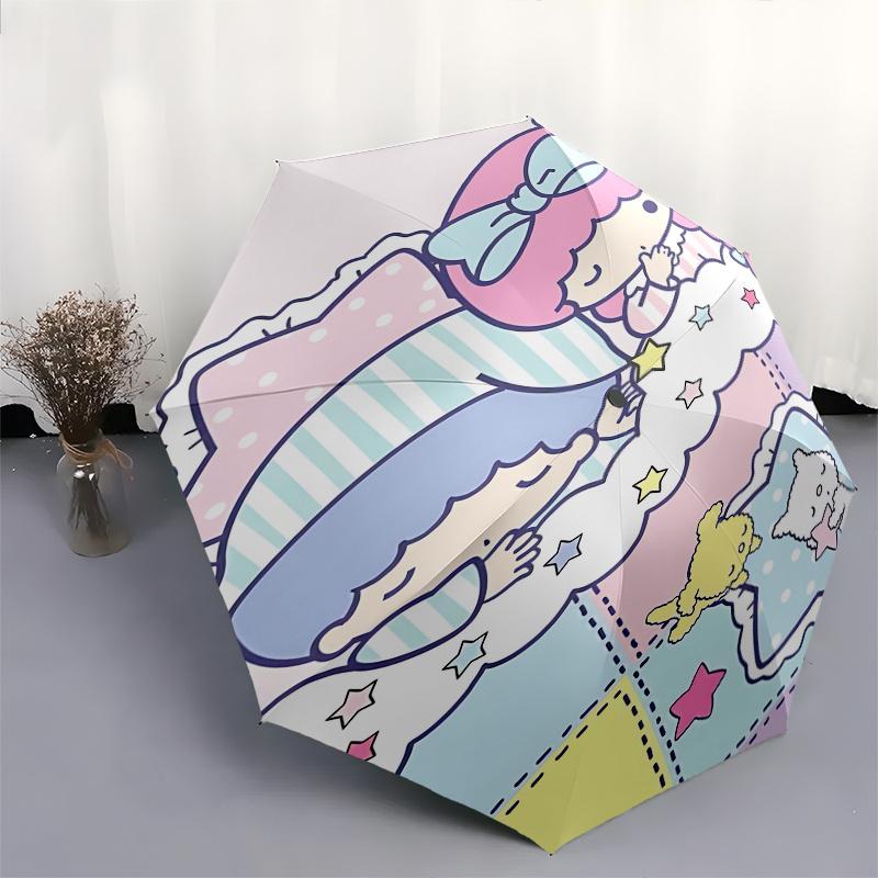 Little Twin Stars, Sanrio Characters Automatic opening and closing folding umbrella with 8 rib frame and compact travel design, perfect for
