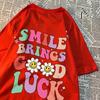 Улыбка приносит удачу Мужская женская футболка с рисунком Хлопковые футболки с круглым вырезом Дышащая футболка Простота Футболка Одежда Топы для пар