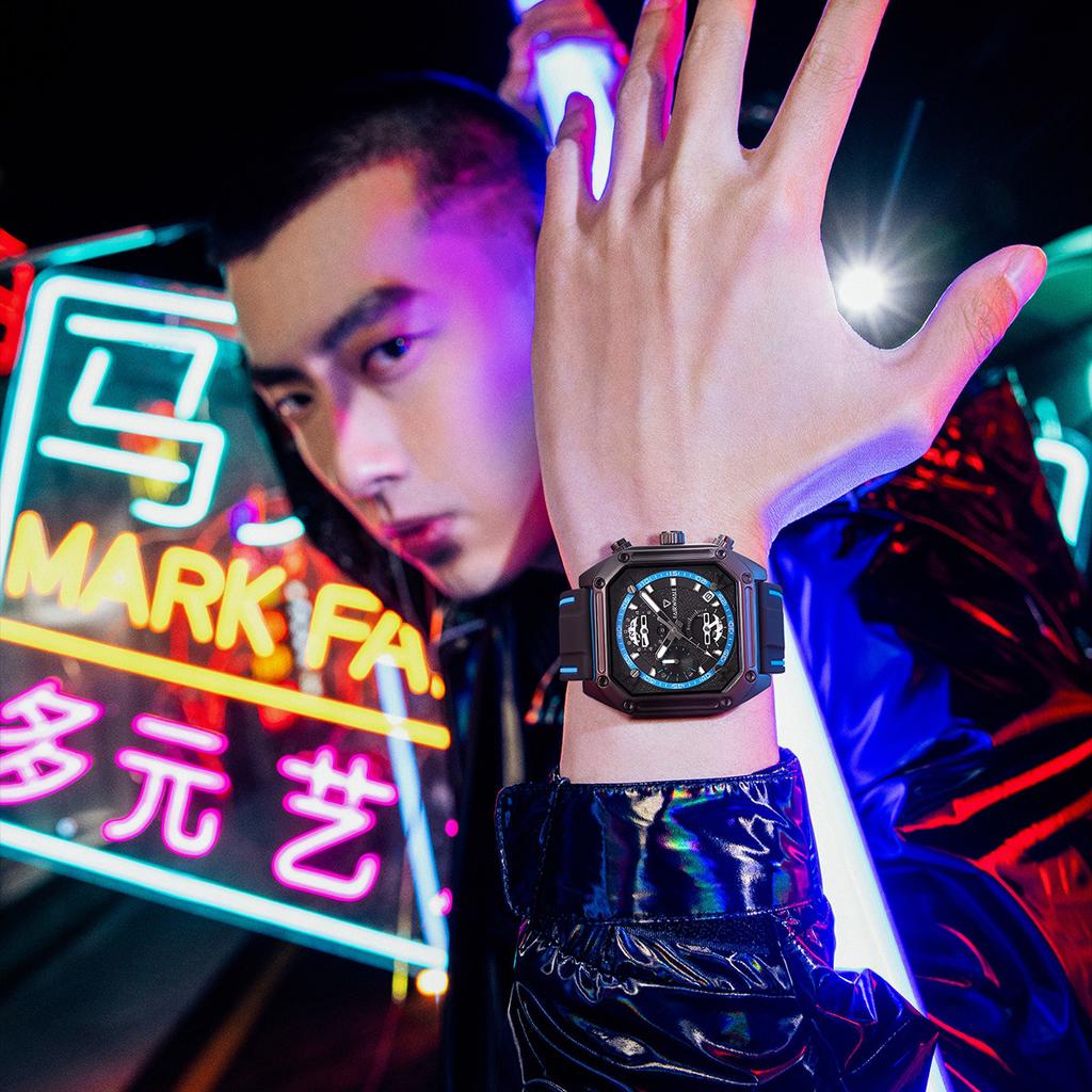 Mark Huafei Watch Men's China-Chic Watch Brand Square Quartz Watch Male High School Students Teenagers Hollow out