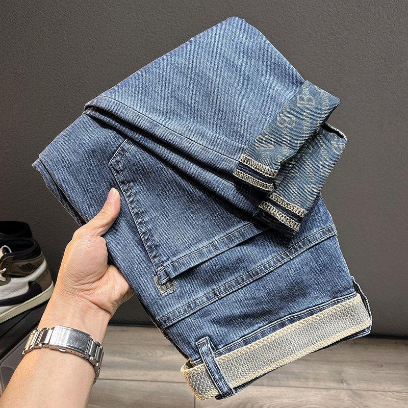 Export Tail Order First-Line Label Cutting Denim Men's Spring & Fall New Straight Silm Export Trendy Men's Pants Big Sale Leak Picking