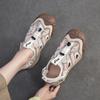 Johnature Retro Round Toe Breathable Mesh Sports Sandals Genuine Leather Lightweight Women's Shoes