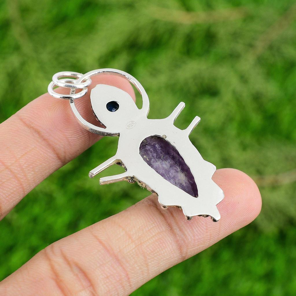 925 Silver Natural Chevron Amethyst Tanzanite Quartz Anniversary Pendant Jewelry