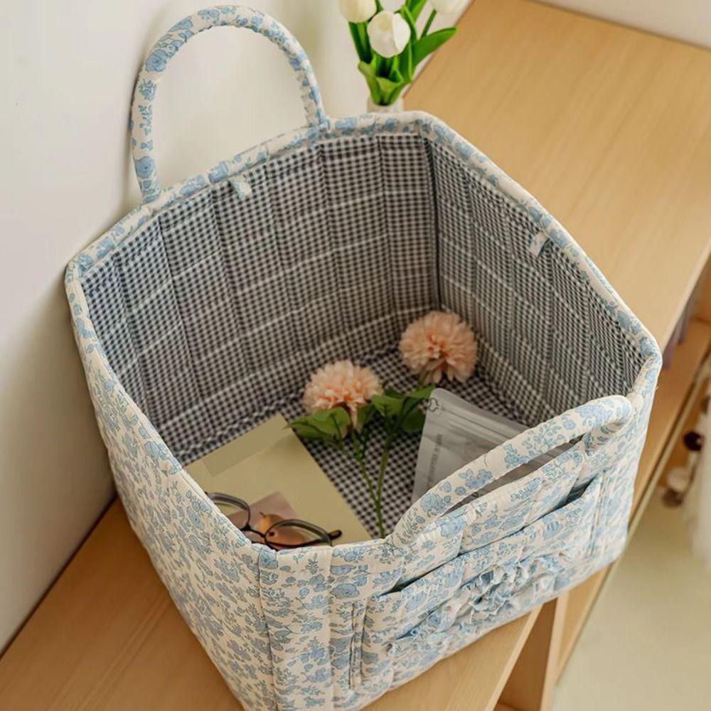 Floral Print Foldable Laundry Basket with Side Pocket Quilted Storage Basket Travel