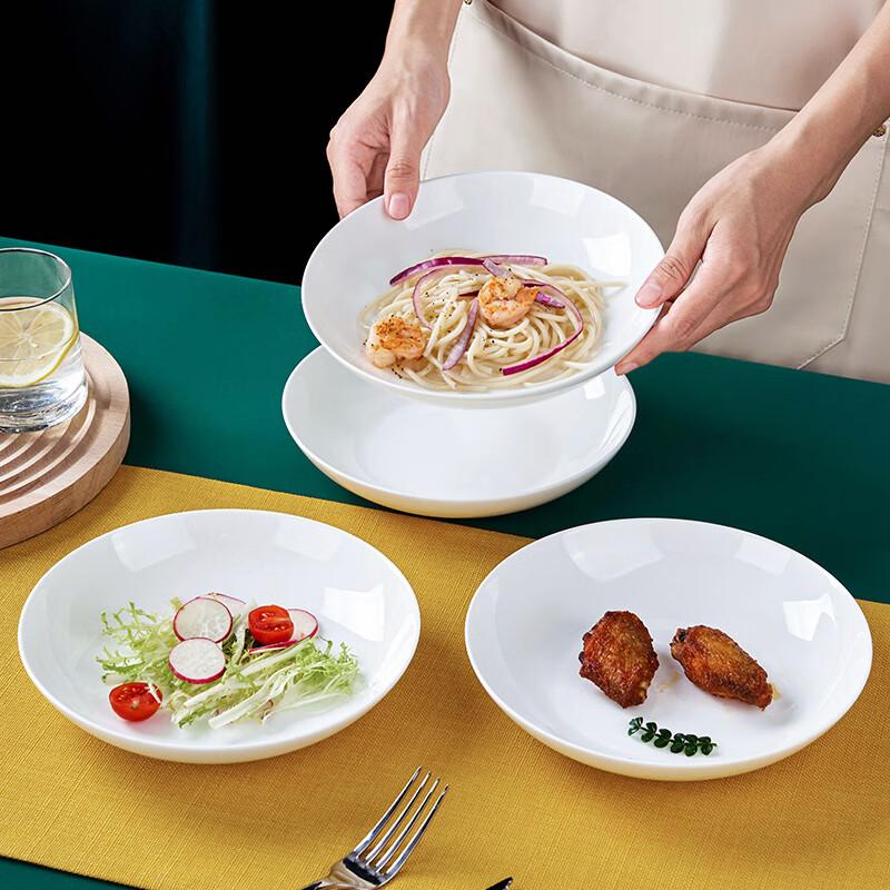 Youlaifu Ceramic Plates, Household White Porcelain Dishes, 8-Inch Bone China Plates, Serving Plates, Soup Plates, Microwave Safe, Set of 6