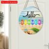 2D Flat 20*20cm 1pc Hello Summer Sea&beach View Terrific Round Decor Front Door Sign, Ice Cream&coconut Tree Patterns Cool Style High Quality Wooden