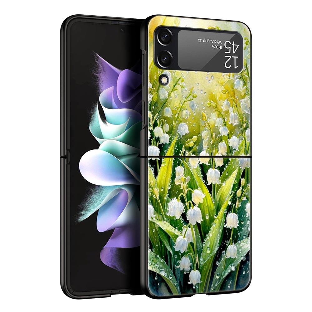 Прозрачный жесткий чехол для телефона с рисунком Ландыш для Samsung Galaxy Z Flip 7 6 5 4 Черная крышка для Galaxy Z Flip3 Складная сумка