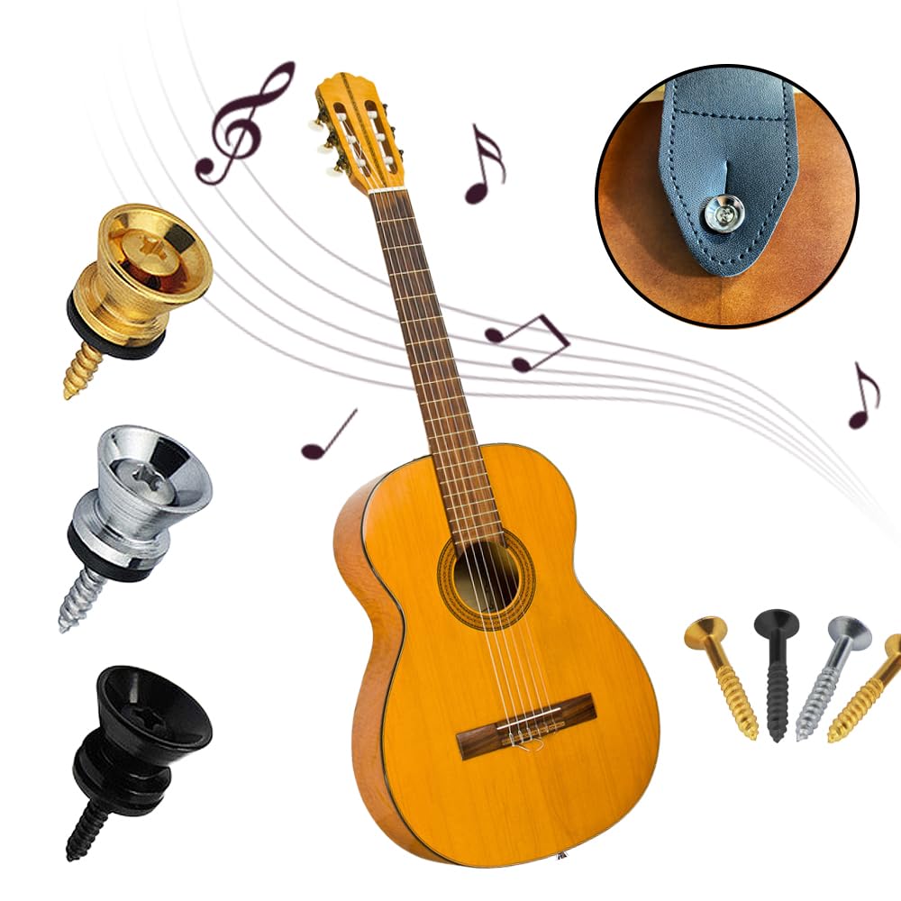 LIANHATA Набор из 6 ремешков с винтами и 2 в 3 металлических пуговицах для электрогитары, аккордовых палочек, бас-гитарных накладок, цвета, бас, гитара,