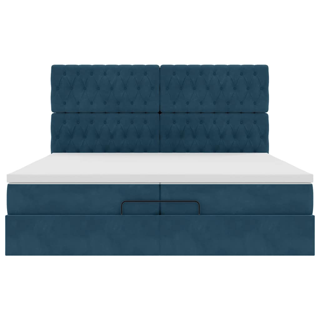Ottoman Bed with Mattresses Dark Blue 200x200 cm Velvet