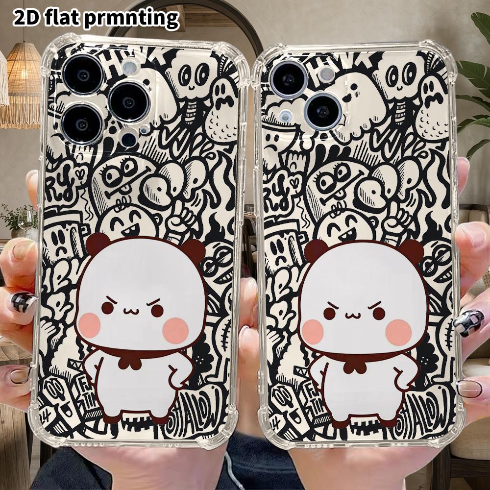 Phone Case: 2D flat suitable for iPhone 18 17 16 15 14 13 Pro, transparent with corner protection, cute angry face, Christmas and Halloween gift