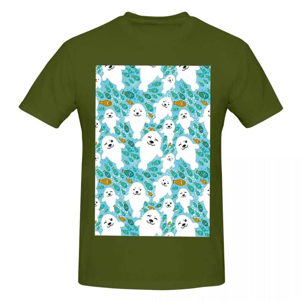 100 Cotton Kawaii Cute Seal And Fish In Water Tshirt Unisexs Funny Oversized T Shirt Unisex Crew Neck Summer Shirts Tops S6xl