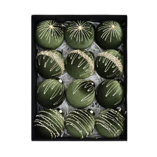 12 шт. Бархатные елочные шары, флокированные рождественские шары, небьющиеся пластиковые шары