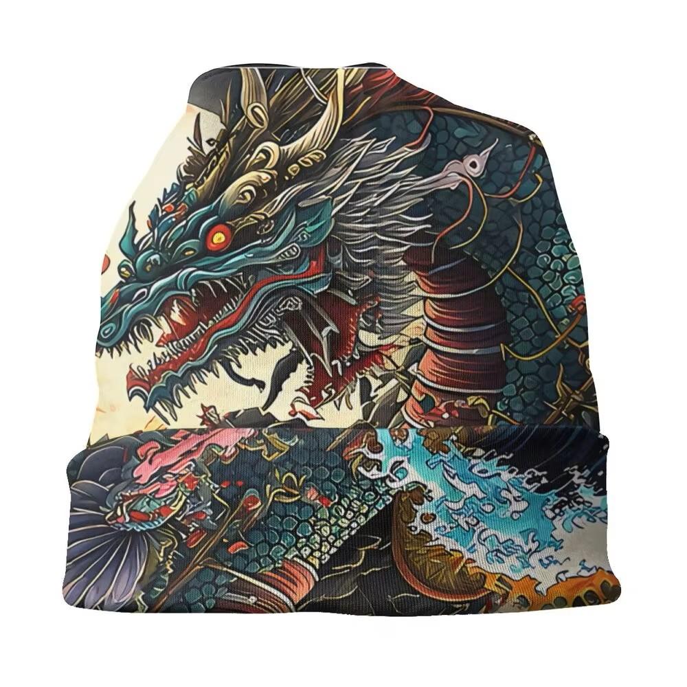 Японская шапка-боннет с драконом Мужская Женская Унисекс Взрослая Теплая Зимняя Шапка Бини Панк Рок Готика Повседневная