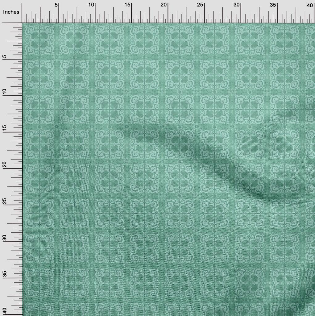 oneOone Cotton Poplin Dusty Teal Green Fabric Asian Tile Traditional Quilting Supplies Print Sewing Fabric By The Yard 42 Inch