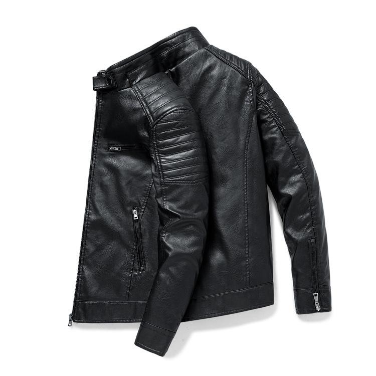 Autumn and Winter Men's Leather Jacket, Stand Collar, Trendy Leather Jacket, Handsome Motorcycle Jacket, Men's Jacket
