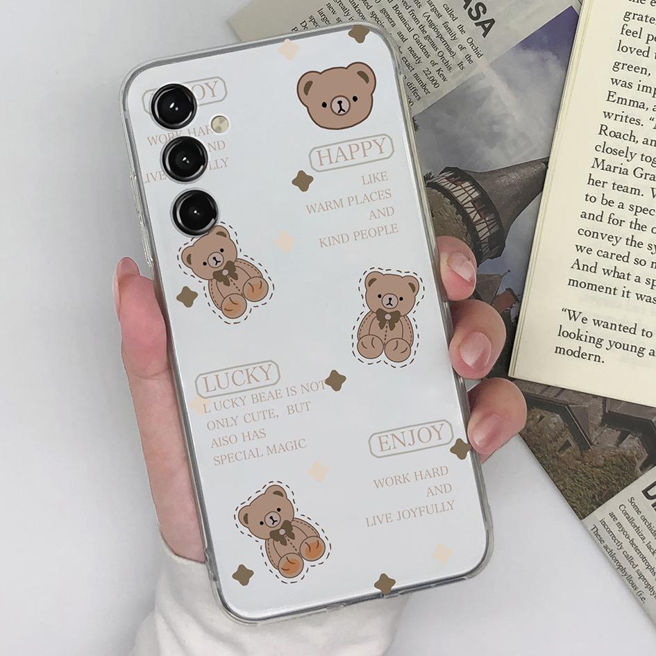 Чехол для телефона Samsung Galaxy S20 S21 S22 S23+ S5 S6 S7 Edge S9+ M23 M54, модный защитный мягкий силиконовый чехол с сердечком и мишкой для Samsung, чехол-бампер