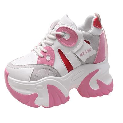 Женские кроссовки для ходьбы 2024 Осень На шнуровке Высокая платформа Массивная обувь Дышащая кожаная обувь 10,5 см Клиновидный каблук Повседневная обувь