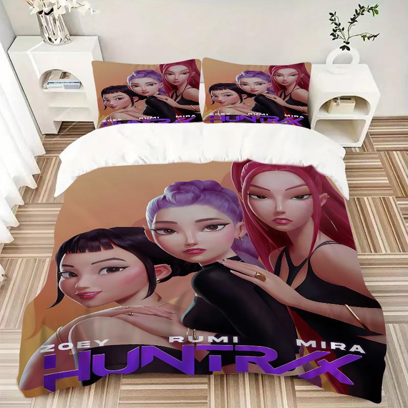 3pcs bedding set K-Pop Demon Hunters Includes 1 Comforter + 2 Pillowcases, Without Pillow Inserts, Soft Comfortable,a0909209