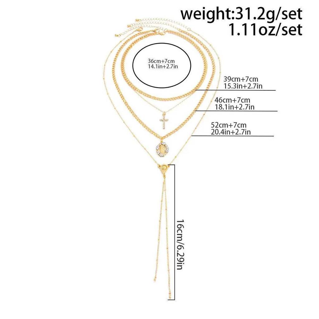 Ingemark 3Pcs/Set Trendy Creative Y-Shaped Tassel Necklace Gold Color Cross Rhinestone Pendant Necklace Aesthetics Jewelry Gifts
