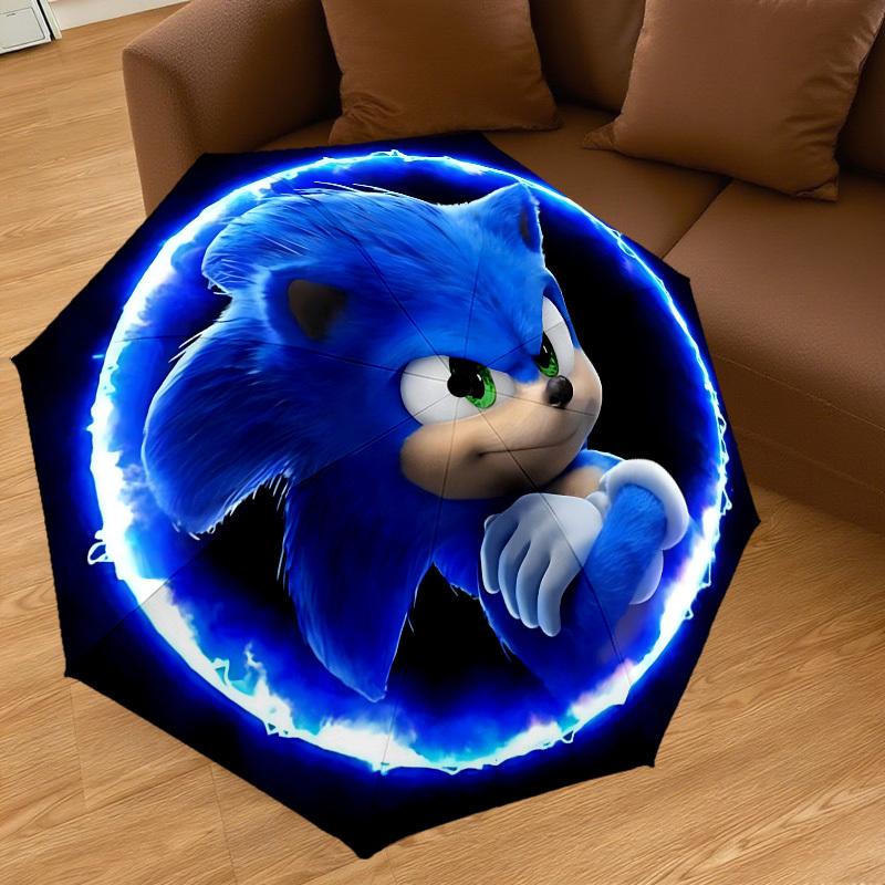 1PC Sonic The Hedgehog Umbrella-8-Rib Reinforced, Automatic Open, Lightweight & Durable, Cute Fashion Accessory for Outdoor, Beach or Casual Use, Beac