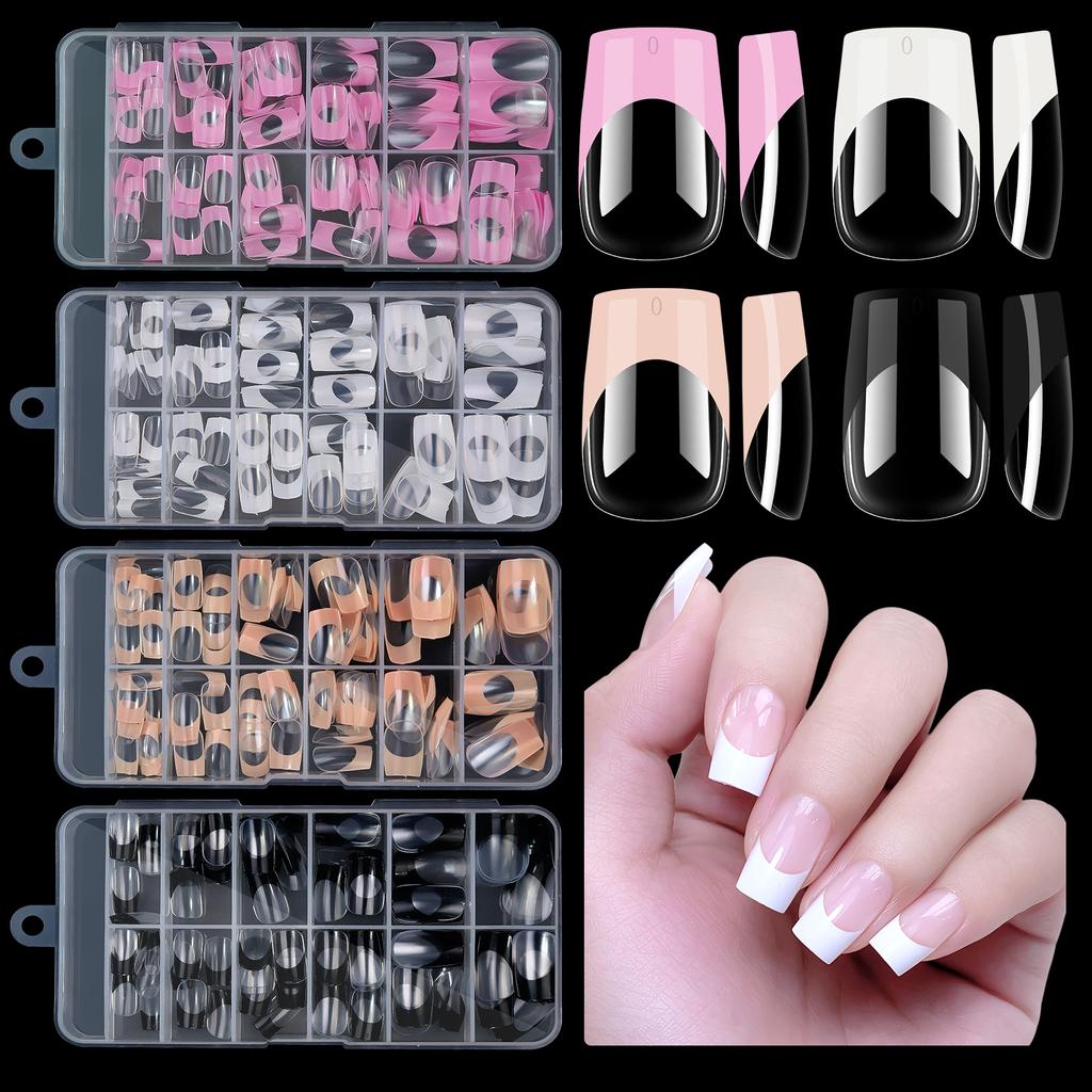 120pcs/box Acrylic French False Nails Medium Length Square Armor Full Cover Nail Tips Removable Mixed Size Press On Nails
